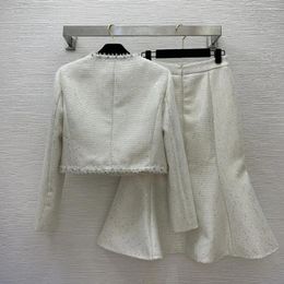 Women's Tracksuits 2023 Autumn&Winter Celebrity Suit Bow Sequin Short Jacket High Waist Fishtail Skirt Midskirt Retro Tweed