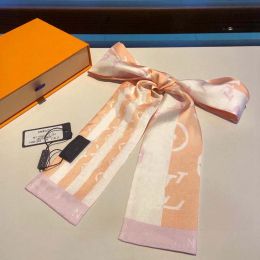 Designer Letters Print Floral Silk Scarf Headband For Womens Scarves Shoulder Tote Luggage Ribbon Head Wraps Double Ribbon Scarves 8x120cm