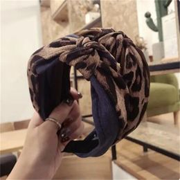 Boutique woman's fabric hair accessories simple leopard print solid Colour contrast Colour knotted wide-brimmed hairband headband GC2399