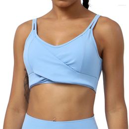 Yoga Outfit Sexy Sports Bra Front Cross Fitness Brassiere Women Backless Tank Crop Top Gym High Impact Push Up Tight Running Underwear