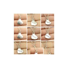 Pendant Necklaces 100Pcs/Lot Antique Sier Family Members Mom Dad Sister Brother Daughter Son Heart Necklace Jewellery Necklaces Pendants Dhrbb