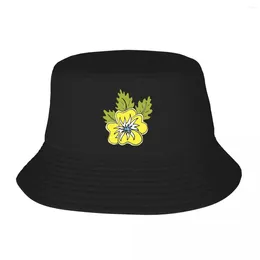 Berets Cheerful Yellow Wild Pansy Flower Cartoon Illustration Bucket Hat Panama For Man Woman Bob Hats Fisherman Fishing Unisex Cap