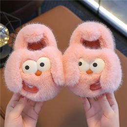 Children's cotton slippers Winter boys and girls cute big children children thickened fleece home baby wool wrapped with cotton shoes pink