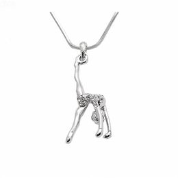 Double Nose Arrival Metal Inlay Women Figure Gymnastic Girl Charm Necklace Gym Jewellery Pendant Necklaces252k