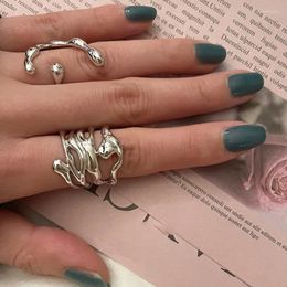 Cluster Rings Y2K Fashion Silver Colour Minimalist Irregular Twined Finger Creative Geometric Punk Opening For Women Girls Jewellery