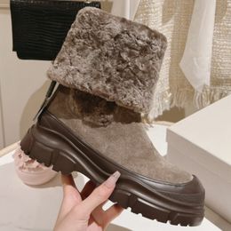 2023 Autumn/Winter New Classic Party Cow Suede Fabric and Fur Integrated Women's Middle Boot