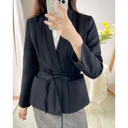 Women's Jackets Black Lace Up Show Thin Waist Suit Short Coat Female The Spring And Autumn Period High End OL