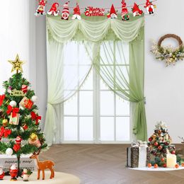 Curtain Romantic Bead Tassels Sheer 2Pcs Crossed Green Light Yellow Cotton Linen Voile Drapery Living Room Christmas Decorations