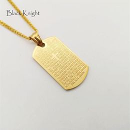 Pendant Necklaces Black Knight Gold Colour Stainless Steel Holy Bible Cross Dog Tag Necklace Mini Charm Christian Neckklace BLKN064241i