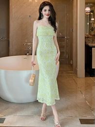 Casual Dresses Summer Lace Elegant Women Evening Dress Sweet Sexy Strap Backless Slim Midi Party Club Prom Birthday Robe Femme Mujer