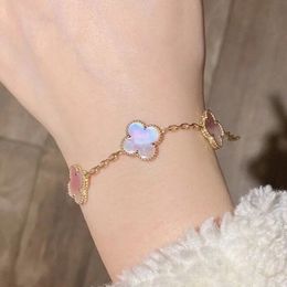 four leaf clover Bracelet Natural Shell Gemstone Gold Plated 18K designer for woman Vintage 925 silver fashion highest counter quality premium gifts 015