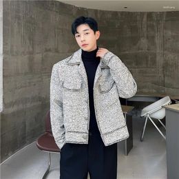 Men's Jackets 2023 Autumn Winter Korean Style Personalised Lace Design Woollen For Men Casual Loose Warm M-XL