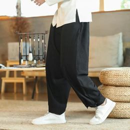 Men's Pants Men Harajuku Harem 2023 Cotton Linen Joggers Male Vintage Chinese Style Sweatpants Drawstring Cross Bloomers