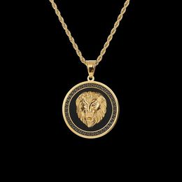 Popular Trandy HIPHOP Rapper Rocker 316L Stainless Steel Jewelry Round Tags Lion Hand Pendant Necklace Mens Hip-Hop Accessories Go190N