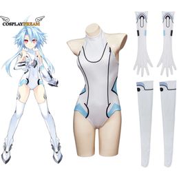 Hyperdimension Neptunia Blanc Cosplay Costume with Gloves Stocking Sexy Jumpsuit Women Halloween Bodysuit