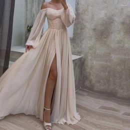 Casual Dresses Ellafads Women Maxi Dress Autumn Elegant Luxury Solid Long Sleeve Nipped Waist Slim Irregular Slit Evening Party Wedding