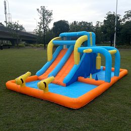 Inflatable Water Park Play Center with Water Slides Pendulum Hammer Climbing Wall and Pool Area Outdoor Summer Fun for Kids Families Birthday Party Games Toys Gifts