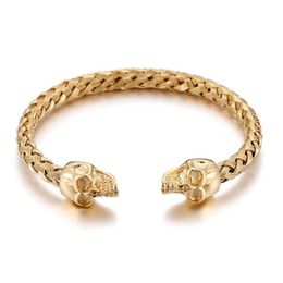 316L Stainless Steel Gold knot Wire Cuff bangle Skull End Bracelet Friends Gift252n