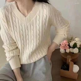 Women's Sweaters Winter Twist Pullover Knitted Sweater Solid V Neck Long Sleeve Jumper Basic Knitwear Elegant Top 2023 XC055