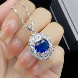 Women Fashion Jewelry Simulated Sapphire Blue Crystal zircon Diamond Pendant Necklace Girlfriend Party Birthday Gift