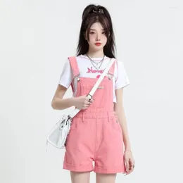 Women's Shorts Japanese Harajuku High Waisted Pink Denim Overalls Vintage Jumpsuit Pants Y2k Clothes Vacation Outfit