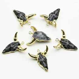 Pendant Necklaces Natural Semi Precious Stone Acrylic Resin Bull Head Exquisite Necklace Charm DIY Jewellery Accessories Gift Wholesale 8Pcs
