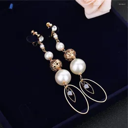Backs Earrings Women Ear Clips Pearls Beads Chain Pendant Non- Long Oval Ring Eardrop Decorative Jewelry For Wedding