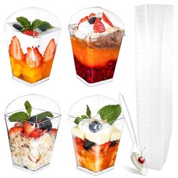 Wine Glasses 50 100pcs 150ML Disposable Plastic Dessert Cups Transparent Party ice Cream Cup Scoop Sets DIY Home Wedding Birthday Supplies 231018