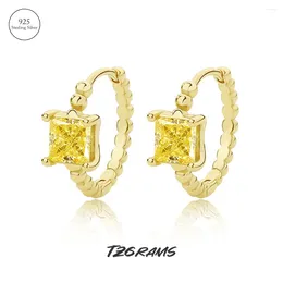 Hoop Earrings TZgrams S925 Silver Square Geometry Beads Circle Yellow Stone Cubic Zirconia Simple Ear Buckle Trendy Ladies Jewellery