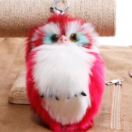2023 Cartoon Plush Fur Owl Key Chain Soft Pompom Animal Fluffy Pendant Keychain Key Chains Rings Cute Car Bag Accessories