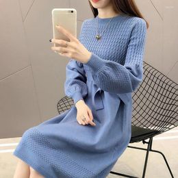 Casual Dresses Women's Winter Clothes Large Size Loose Woollen Solid Knitted Sweater Female Maternity Dress Autumn Korean Style