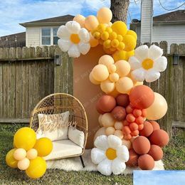 Other Event & Party Supplies Other Event Party Supplies 88Pcs Daisy Balloons Garland Arch Kit Retro Coffee Blush Yellow Late Dhgarden Dhhtz