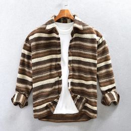 Men's Sweaters Retro Winter Spliced Cardigan Lapel Streetwear Casual High Quality Stripe Sweater Fashion Brand For Men Loose Clothing M4XL 231018