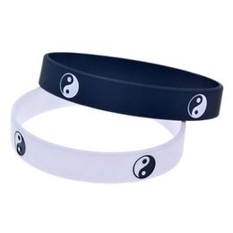 Cool Ying Yang Silicone greek key link chain Wristband - Black/White Sports Rubber Bracelet & Bangle - Fashion Jewelry Gift (1pc)