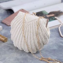 Evening Bags Elegant Pearl Beading White Shell Pochette Women Wedding Purse And Handbag Lady Embroidery Mariage Banquet Clutch Bag 231017