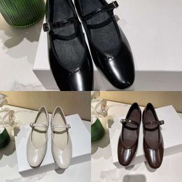 The Row Ladies Ballet Shoes Flat Bottom Boat Designer Retro Formal Black White Coffee Colour Patent Leather Buckle Casual Mary Jane Uek