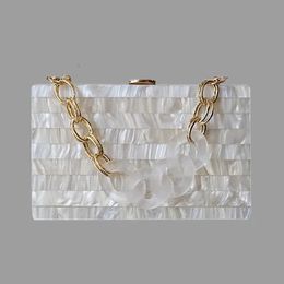 Evening Bags Pearl white striped beige Acrylic Box Clutches Shoulder Messenger Travel Beach Party Girl Lady Female Flap Hand bag 231017