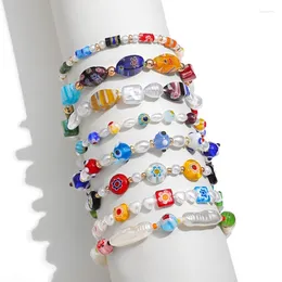 Strand Trendy Handmade Irregular Pearls Bracelet For Women Multicolor Geometric Heart Flower Glass Beads Party Jewellery