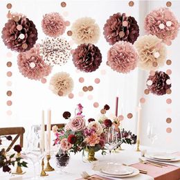 Party Decoration Rose Pink Burgundy Wedding Decorations Paper Pom Poms Dots Garlands Hanging Backdrop For Sweet 16 18 Birthday Decor