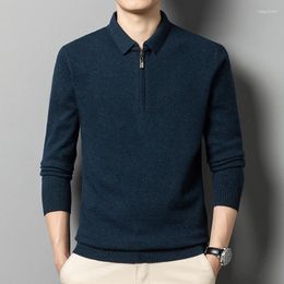 Men's Sweaters Minglu Wool Polo Spring Autumn Computer Knitted Long Sleeve Solid Colour Turn Down Collar Zipper Man