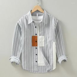 Men's Casual Shirts Long Sleeve Shirt For Men Cotton Striped Patchwork Man White Button-up Tops