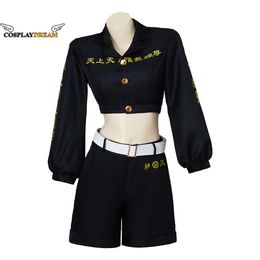 Cosplay Cosplay New Tokyo Revengers Manjiro Sano Cosplay Costume for Women Black Crop Tops Shirt Shorts Set Uniform Halloween Carnaval ClothesCosplay