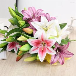 Decorative Flowers 41cm Simulation Artificial Wedding Bouquet Single Lily Two One Bud Branch Fake Flower Home Garden Decor