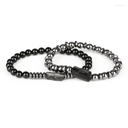 Strand Charm Natural Rough Black Tourmaline Healing Calm Mineral Stone Bead 6mm Glossy Onyx Hematite Energy Bracelets For Man Women