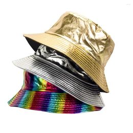 Berets Men's Women's PU Leather Bucket Hats Unisex Multicolor Sliver Gold Spring Panama Hat Autumn Winter Fisherman Cap