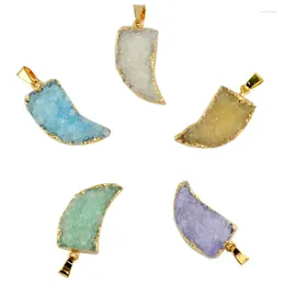 Pendant Necklaces Colourful Horns Moon Healing Chakra Natural Gem Stone Quartz Irregular Drusy For Diy Women Jewellery Gift