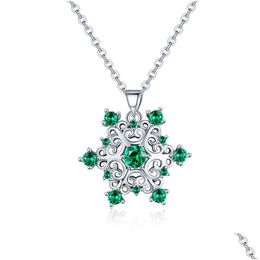 Pendant Necklaces Crystal Snowflake Pendant Necklaces Jewelry Lady Women White Gold Plated Diamond Snow Flake With Link Chain Winter W Dhkvp