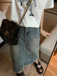 Skirts S-5XL Denim Women Summer All-match American Style Simple Solid Comfortable Casual High Street Schoolgirls Midi Faldas