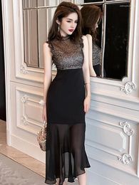 Casual Dresses 2023 Celebrity Style Sexy For Woman Black Sheer Lace Chiffon Spliced Long Gown Female Beach Robe Holiday Vestidos