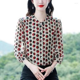 Women's Blouses Fashion Women 3/4 Sleeve Polka Dot Chiffon Shirt Spring Summer Loose Temperament Korean Clothing Pretty Chic Casual